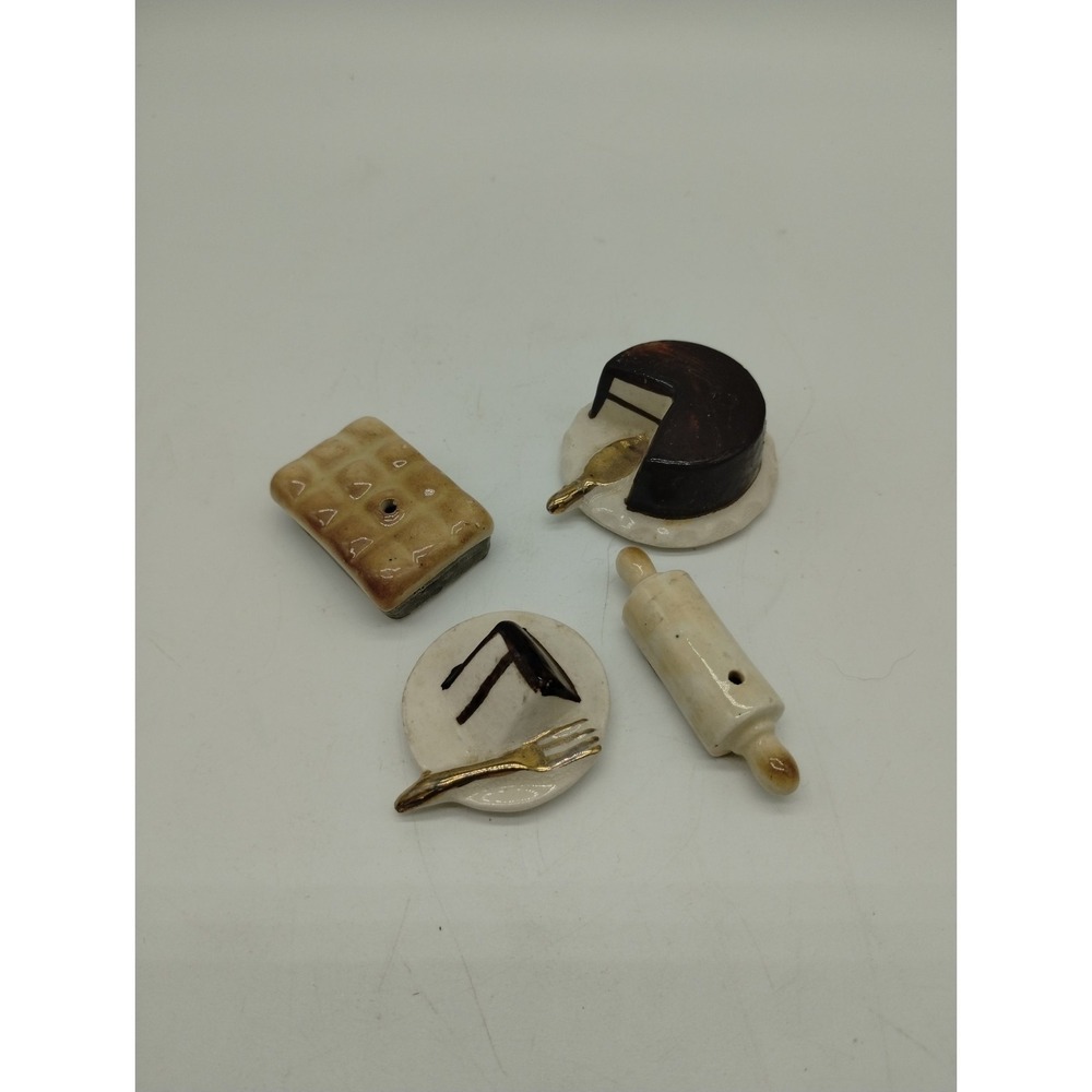 Lot Of 4 Vintage Ceramic Miniature Salt Pepper Shakers Arcadia Japan Rolling Pin